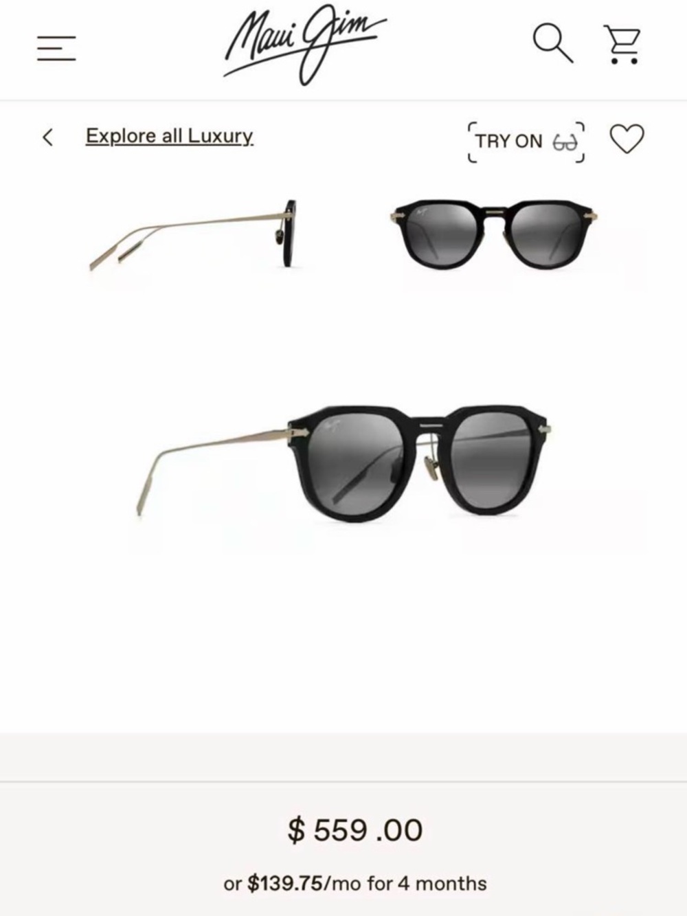 Maui Jim Black Frame Sunglasses with Silver Temples and Gray Lenses